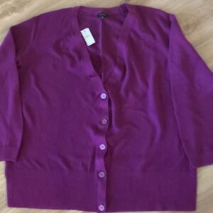 Talbots Magenta V-Neck Button Cardigan